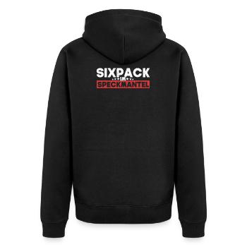 Sixpack im Speckmantel Sportmuffel Sportverweigern - Unisex Premium Bio Zip Hoodie - Schwarz - Hinten - Nico (187cm)