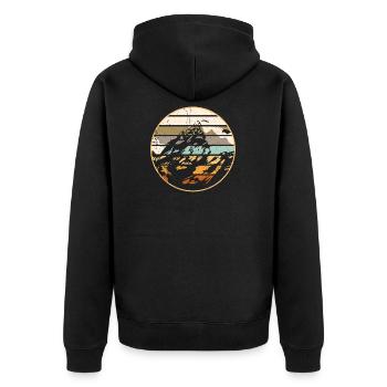 Vintage Berge Wandern Bergsteigen Bergliebhaber Ge - Unisex Premium Bio Zip Hoodie - Schwarz - Hinten - Nico (187cm)