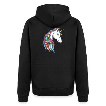Regenbogen Einhorn Unicorn Rainbow bunte Einhörner - Unisex Premium Bio Zip Hoodie - Schwarz - Hinten - Nico (187cm)