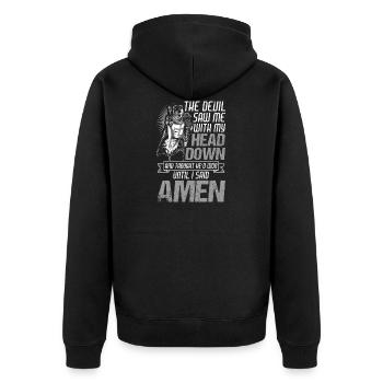 The Devil Saw Me With My Head Down Until I Said Am - Veste à capuche bio Premium Unisexe - noir - Dos - Nico (187cm)