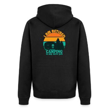 Retro Retired Camping est mon nouveau travail - Veste à capuche bio Premium Unisexe - noir - Dos - Nico (187cm)
