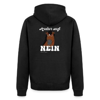 Araber sagt Nein, lustiges Pferde Reiter Spruch - Unisex Premium Bio Zip Hoodie - Schwarz - Hinten - Nico (187cm)
