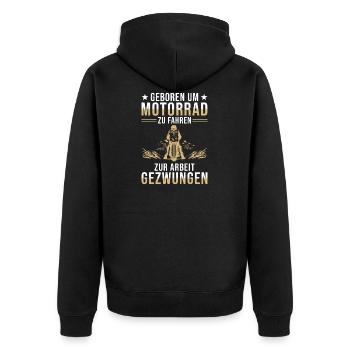 Motorrad - Unisex Premium Bio Zip Hoodie - Schwarz - Hinten - Nico (187cm)