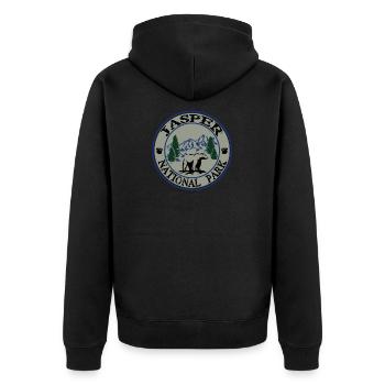Jasper National Park - Unisex Premium Bio Zip Hoodie - Schwarz - Hinten - Nico (187cm)