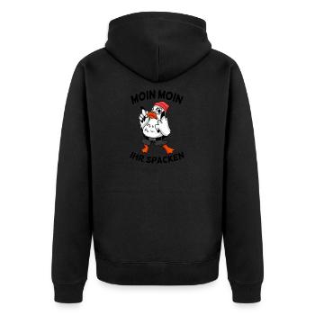 Freche Möwe - Moin Moin Ihr Spacken - Unisex Premium Bio Zip Hoodie - Schwarz - Hinten - Nico (187cm)