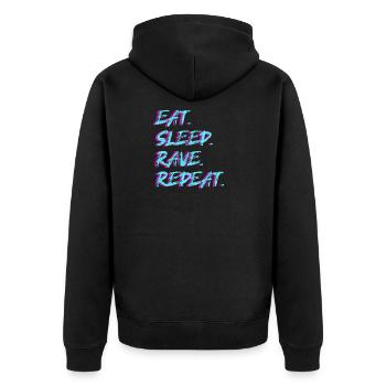 Eat Sleep Rave Repeat Techno Raver Party House - Unisex Premium Bio Zip Hoodie - Schwarz - Hinten - Nico (187cm)