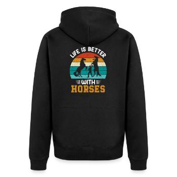 Pferd Pferde Pferdefan mit Spruch Zitat EN - Unisex Premium Bio Zip Hoodie - Schwarz - Hinten - Nico (187cm)