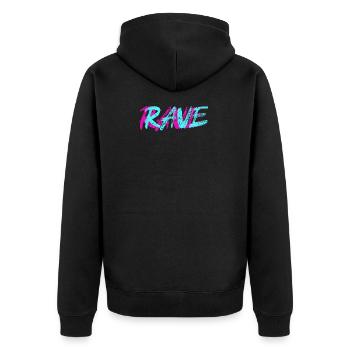 Rave - Unisex Premium Bio Zip Hoodie - Schwarz - Hinten - Nico (187cm)