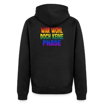 War wohl doch keine Phase Gay Pride Schwul Spruch - Unisex Premium Bio Zip Hoodie - Schwarz - Hinten - Nico (187cm)