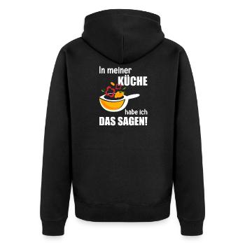 In meiner Küche habe ich das sagen lustiges Köchin - Unisex Premium Bio Zip Hoodie - Schwarz - Hinten - Nico (187cm)