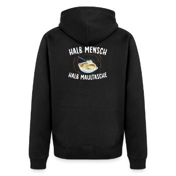 Maultaschen | Schwaben Schwabe Ländle Geschenkidee - Unisex Premium Bio Zip Hoodie - Schwarz - Hinten - Nico (187cm)