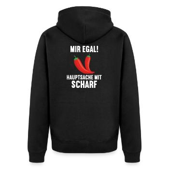 Mir egal Hauptsache scharf Chillis Chilli Chili - Unisex Premium Bio Zip Hoodie - Schwarz - Hinten - Nico (187cm)
