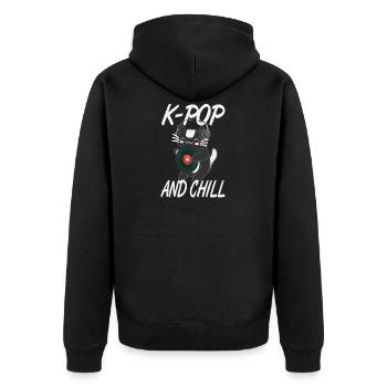 K Pop and Chill Kawaii Katze Otaku Anime Südkorea - Unisex Premium Bio Zip Hoodie - Schwarz - Hinten - Nico (187cm)