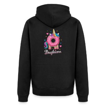 Donut Einhorn Doughnicorn süß - Unisex Premium Bio Zip Hoodie - Schwarz - Hinten - Nico (187cm)