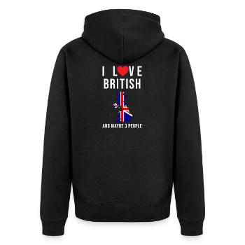 England Ich liebe Britanien - Unisex Premium Bio Zip Hoodie - Schwarz - Hinten - Nico (187cm)