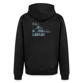 Essen Sie Schlaf Handball wiederholen - Unisex Premium Bio Zip Hoodie - Schwarz - Hinten - Nico (187cm)