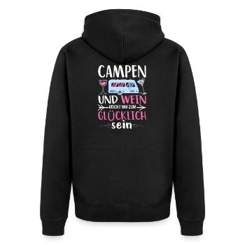 Camping Spruch Damen Wein Weinliebe Natur Zelten - Unisex Premium Bio Zip Hoodie - Schwarz - Hinten - Nico (187cm)