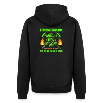 Witzige Feuerwehr Spruch Geschenk Jugendfeuerwehr - Unisex Premium Bio Zip Hoodie - Schwarz - Hinten - Nico (187cm)