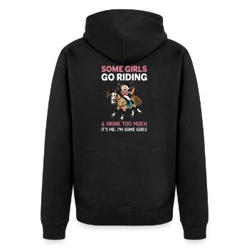 Reiten Trinken lustiger Pferde Spruch Geschenk - Unisex Premium Bio Zip Hoodie - Schwarz - Hinten - Nico (187cm)