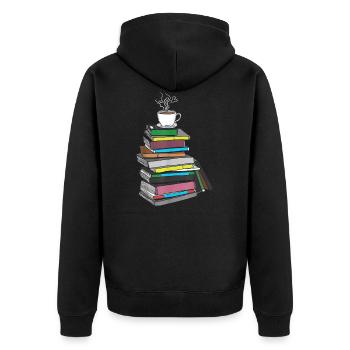 Drawing coffee and books with heart gifts - Unisex Premium Organic Zip Hoodie - black - Back - Nico (187cm)
