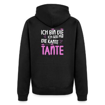 Ich bin die ich geb mir die Kante Tante - Unisex Premium Bio Zip Hoodie - Schwarz - Hinten - Nico (187cm)