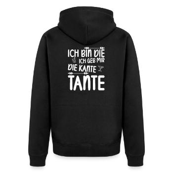 Ich bin die ich geb mir die Kante Tante - Unisex Premium Bio Zip Hoodie - Schwarz - Hinten - Nico (187cm)