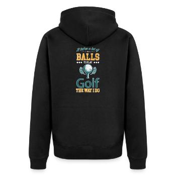 Cooles retro Golfer Shirt für Golfspieler Herren - Unisex Premium Bio Zip Hoodie - Schwarz - Hinten - Nico (187cm)