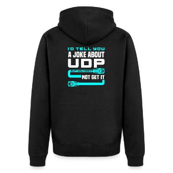 Cybersecurity-Ingenieur Helpdesk-Support IT-Admin - Unisex Premium Bio Zip Hoodie - Schwarz - Hinten - Nico (187cm)