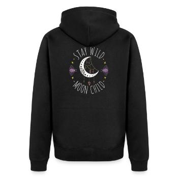 Wild Moonchild Live by the sun Love by the moon - Unisex Premium Bio Zip Hoodie - Schwarz - Hinten - Nico (187cm)