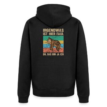 Faultier | Irgendwas ist faul hier - Unisex Premium Bio Zip Hoodie - Schwarz - Hinten - Nico (187cm)