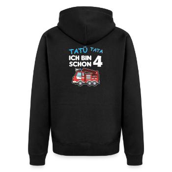 Ich bin schon 4 | 4. Geburtstag Feuerwehr Jungen - Unisex Premium Bio Zip Hoodie - Schwarz - Hinten - Nico (187cm)