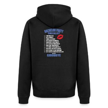 Junggesellenabschied Checkliste - Unisex Premium Bio Zip Hoodie - Schwarz - Hinten - Nico (187cm)