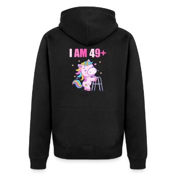 50 ans de licorne J’ai 49 ans+ 50 ans - Veste à capuche bio Premium Unisexe - noir - Dos - Nico (187cm)