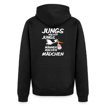 Jungs machen Jungs Männer machen Mädchen Geburt - Unisex Premium Bio Zip Hoodie - Schwarz - Hinten - Nico (187cm)