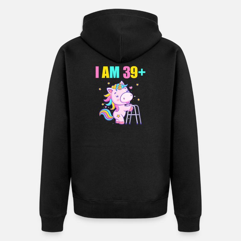 40 ans de licorne J’ai 39 ans+ 40 ans - Veste à capuche bio Premium Unisexe - noir