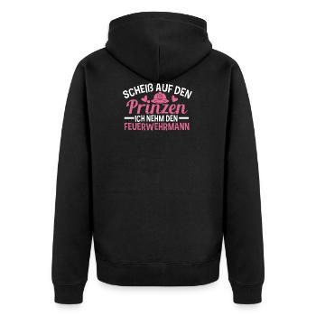 Freund Feuerwehrmann Spruch Geschenk Valentinstag - Unisex Premium Bio Zip Hoodie - Schwarz - Hinten - Nico (187cm)