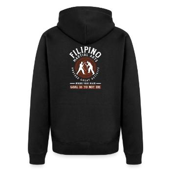 Eskrima Kali Arnis Escrima Stöcke Filipino - Unisex Premium Bio Zip Hoodie - Schwarz - Hinten - Nico (187cm)
