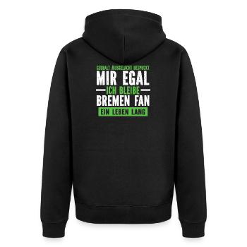 Ich bleibe Bremen Fan - Unisex Premium Bio Zip Hoodie - Schwarz - Hinten - Nico (187cm)