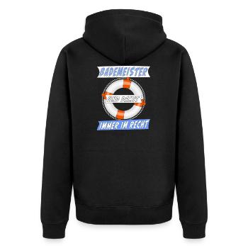 BADEMEISTER IMMER IM RECHT - Unisex Premium Bio Zip Hoodie - Schwarz - Hinten - Nico (187cm)