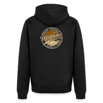 Magnolia Farms Silos Texas Waco Vintage & Retro - Unisex Premium Bio Zip Hoodie - Schwarz - Hinten - Nico (187cm)