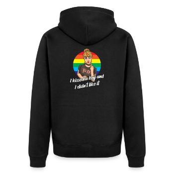 Lesben Motiv mit Spruch lesbisch CSD Regenbogen - Unisex Premium Bio Zip Hoodie - Schwarz - Hinten - Nico (187cm)