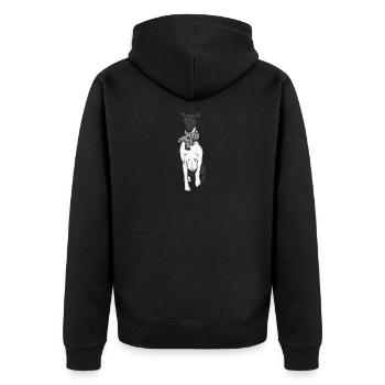 Foxterrier Drahthaar Kuscheltier - Unisex Premium Bio Zip Hoodie - Schwarz - Hinten - Nico (187cm)