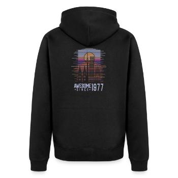 Vintage 1977 77 Birthday Retro Vintage Gift - Unisex Premium Organic Zip Hoodie - black - Back - Nico (187cm)