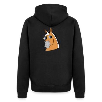Norwegian fjord horse with sunglasses - Unisex Premium Organic Zip Hoodie - black - Back - Nico (187cm)