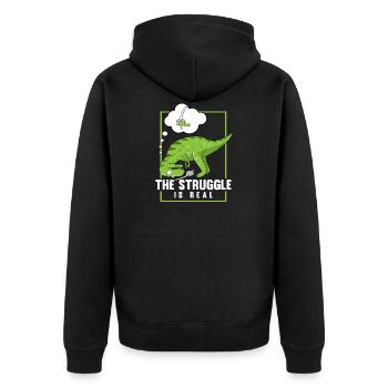 The Struggle Is Real Sword Fighting Dinosaur - Unisex Premium Bio Zip Hoodie - Schwarz - Hinten - Nico (187cm)