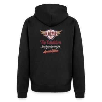 70 Jahre Oldtimer Top Zustand 70. Geburtstag - Unisex Premium Bio Zip Hoodie - Schwarz - Hinten - Nico (187cm)