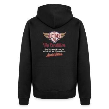 80 Jahre Oldtimer Top Zustand 80. Geburtstag - Unisex Premium Bio Zip Hoodie - Schwarz - Hinten - Nico (187cm)