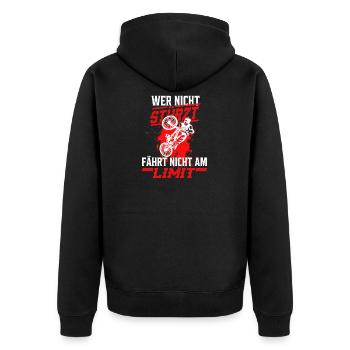 MTB Downhill Bike Mountainbike Fahrrad Mann Lustig - Unisex Premium Bio Zip Hoodie - Schwarz - Hinten - Nico (187cm)