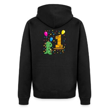 J’ai déjà un | 1. Anniversaire garçons Dino - Veste à capuche bio Premium Unisexe - noir - Dos - Nico (187cm)