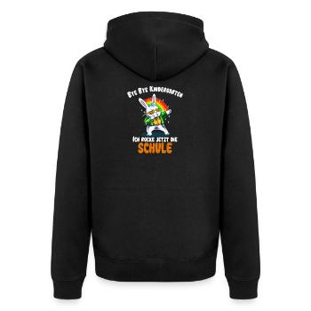 Bye Kindergarten Abschied 1. Klasse Jungs outfit - Unisex Premium Bio Zip Hoodie - Schwarz - Hinten - Nico (187cm)